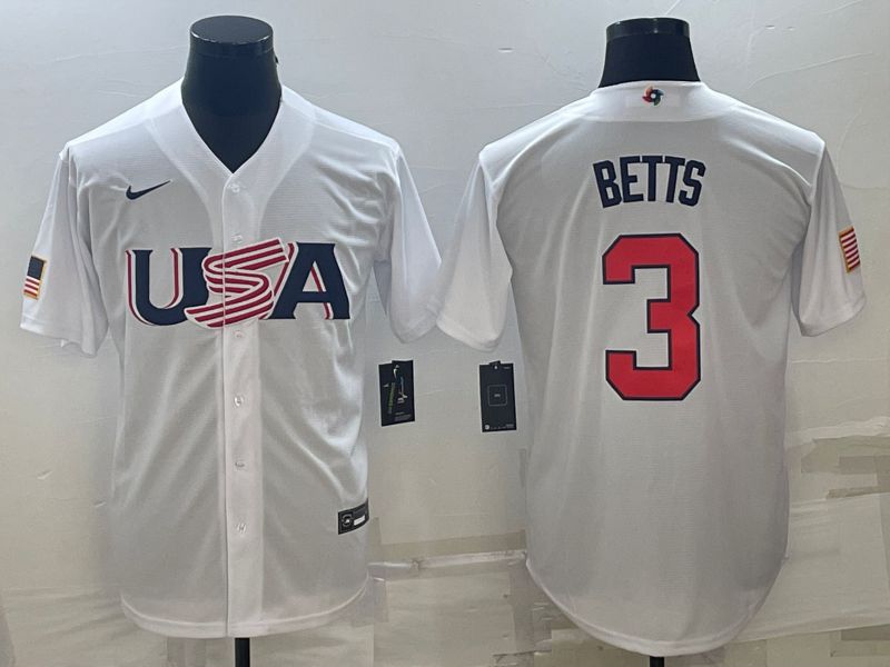 Men 2023 World Cub USA #3 Betts White Nike MLB Jersey11->more jerseys->MLB Jersey